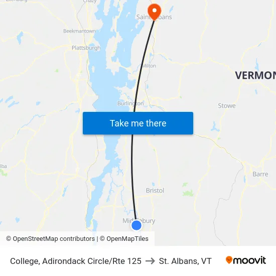 College, Adirondack Circle/Rte 125 to St. Albans, VT map