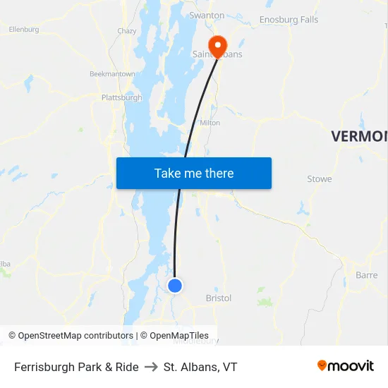 Ferrisburgh Park & Ride to St. Albans, VT map