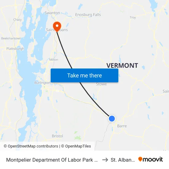 Montpelier Department Of Labor Park & Ride (Exit 8) to St. Albans, VT map