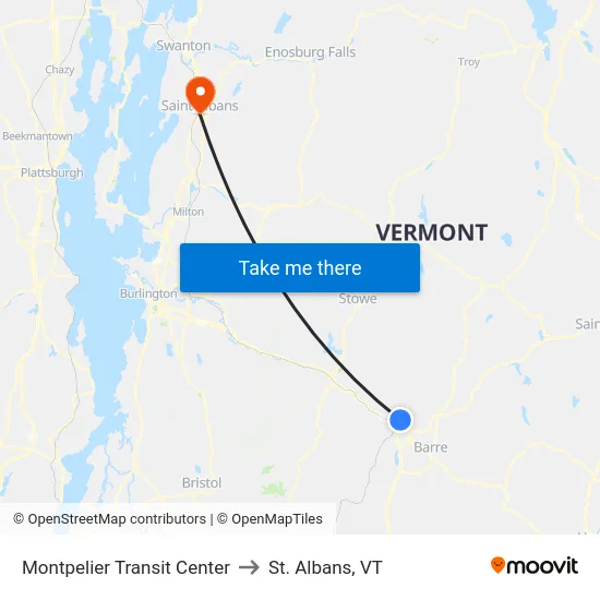 Montpelier Transit Center to St. Albans, VT map