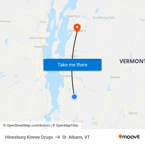 Hinesburg Kinney Drugs to St. Albans, VT map