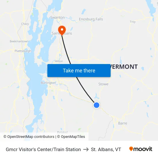 Gmcr Visitor's Center/Train Station to St. Albans, VT map