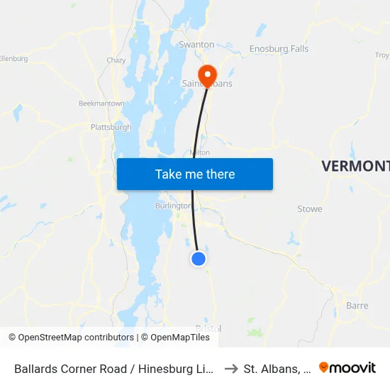 Ballards Corner Road / Hinesburg Library to St. Albans, VT map