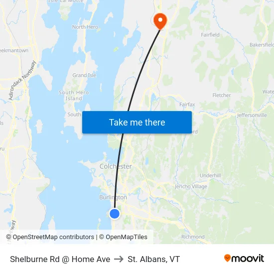 Shelburne Rd @ Home Ave to St. Albans, VT map