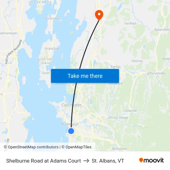 Shelburne Road at Adams Court to St. Albans, VT map