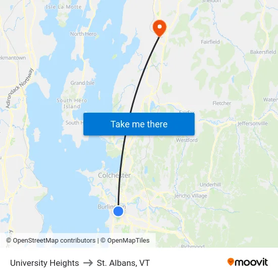 University Heights to St. Albans, VT map