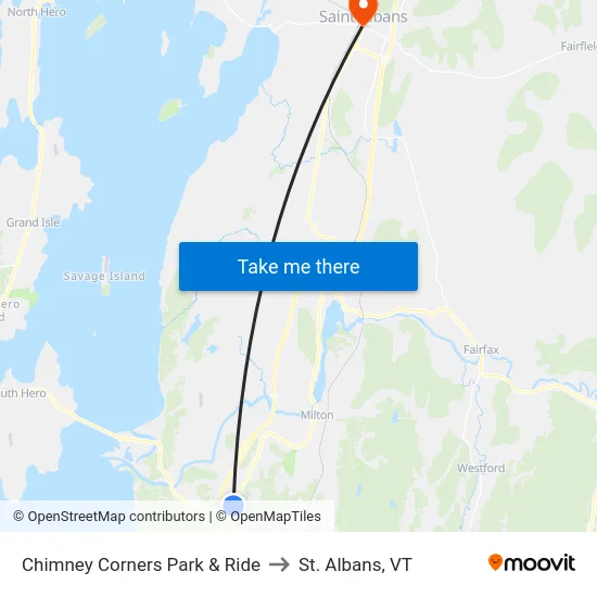 Chimney Corners Park & Ride to St. Albans, VT map