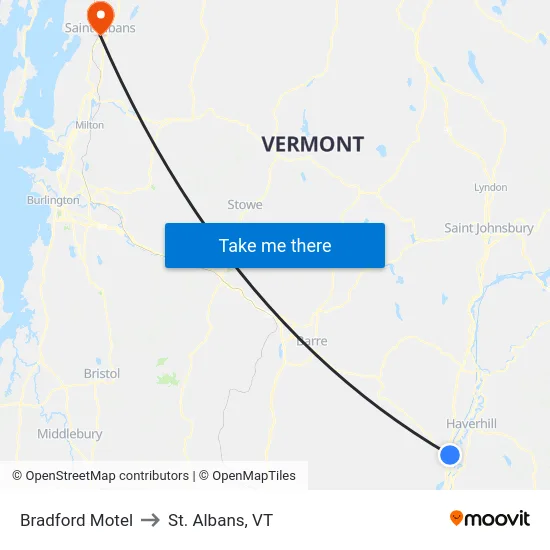 Bradford Motel to St. Albans, VT map