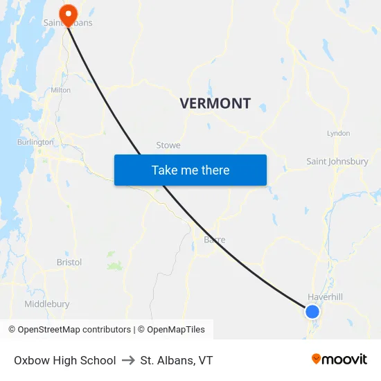 Oxbow High School to St. Albans, VT map