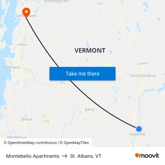 Montebello Apartments to St. Albans, VT map