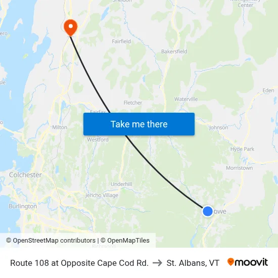 Route 108 at Opposite Cape Cod Rd. to St. Albans, VT map