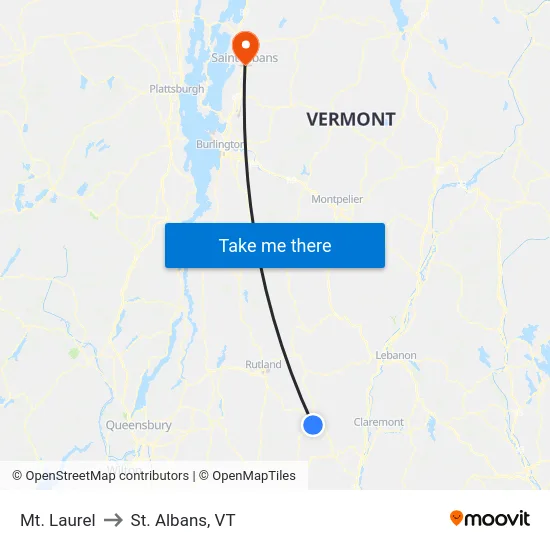 Mt. Laurel to St. Albans, VT map