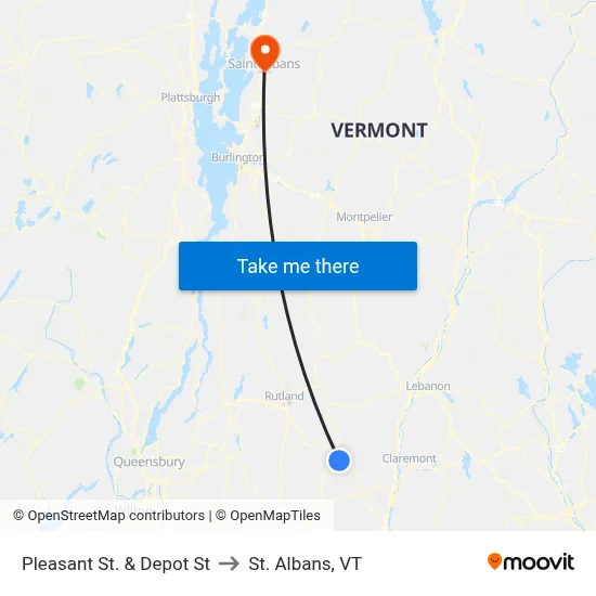 Pleasant St. & Depot St to St. Albans, VT map