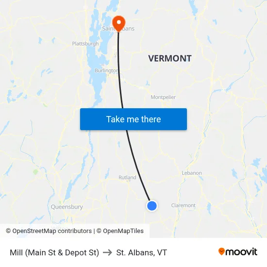 Mill (Main St & Depot St) to St. Albans, VT map