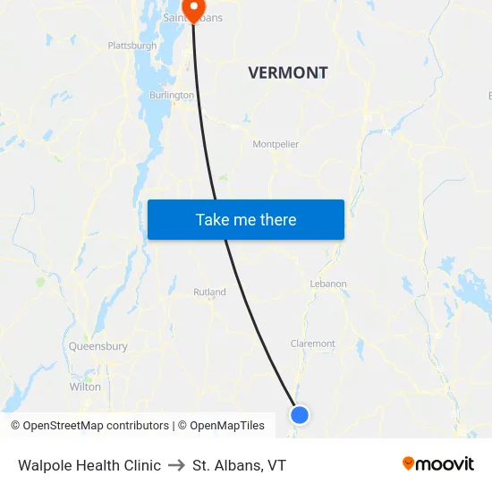 Walpole Health Clinic to St. Albans, VT map