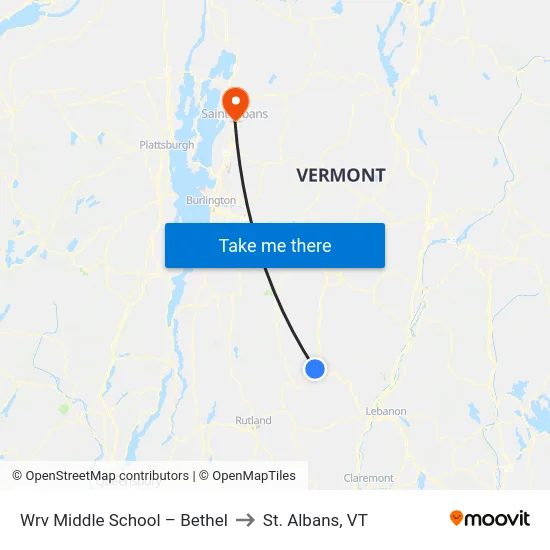 Wrv Middle School – Bethel to St. Albans, VT map