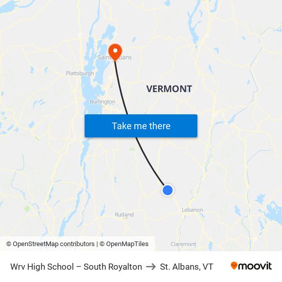 Wrv High School – South Royalton to St. Albans, VT map