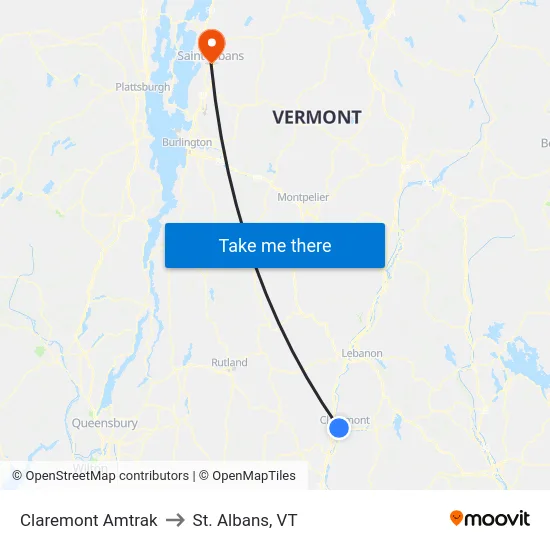 Claremont Amtrak to St. Albans, VT map