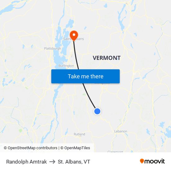 Randolph Amtrak to St. Albans, VT map