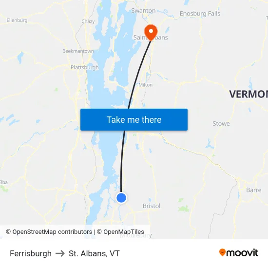 Ferrisburgh to St. Albans, VT map