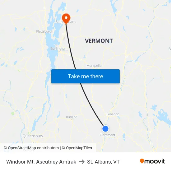 Windsor-Mt. Ascutney Amtrak to St. Albans, VT map