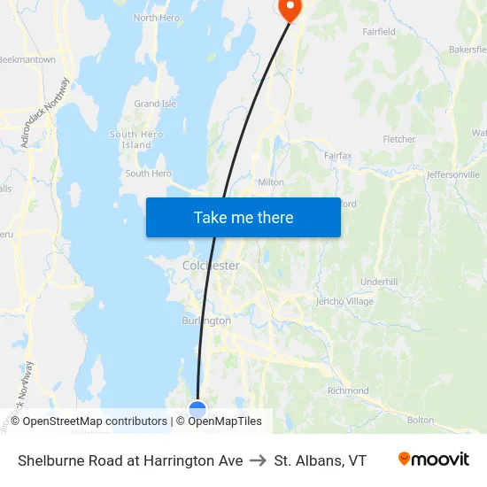Shelburne Road at Harrington Ave to St. Albans, VT map