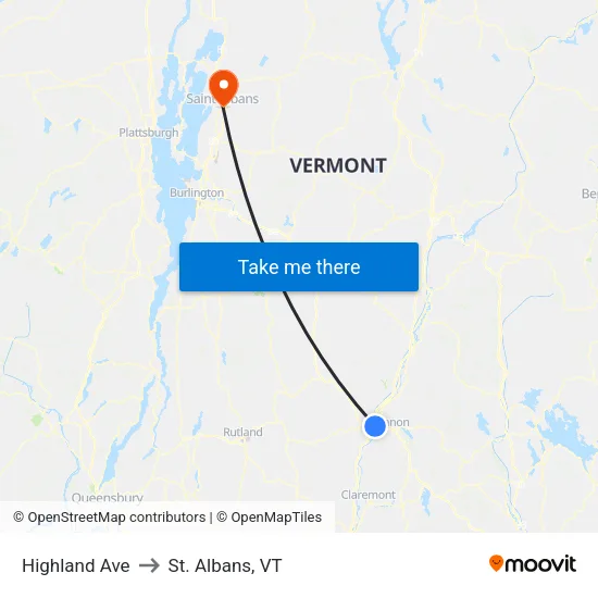Highland Ave to St. Albans, VT map
