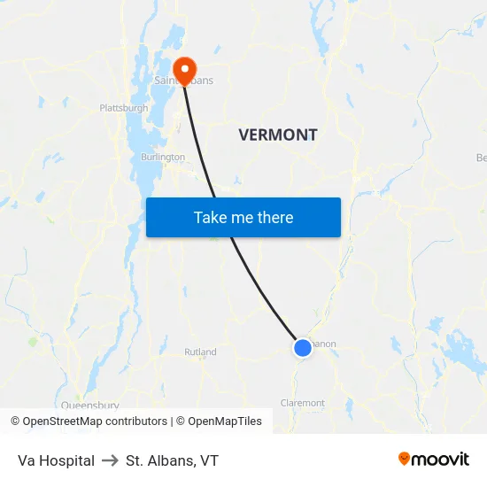 Va Hospital to St. Albans, VT map