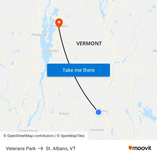 Veterans Park to St. Albans, VT map