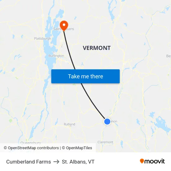 Cumberland Farms to St. Albans, VT map
