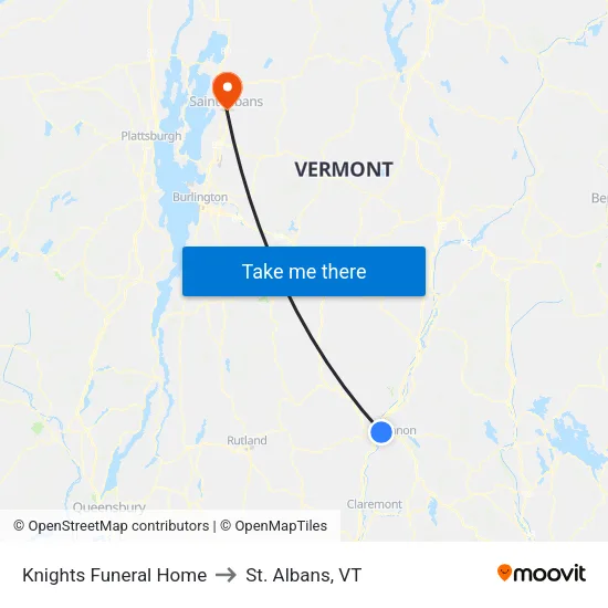 Knights Funeral Home to St. Albans, VT map