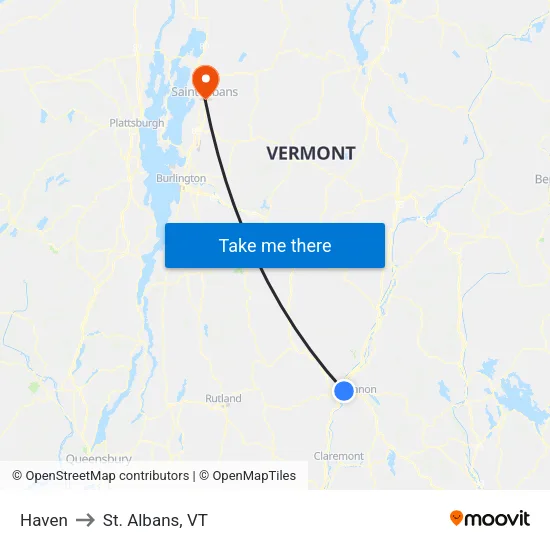 Haven to St. Albans, VT map