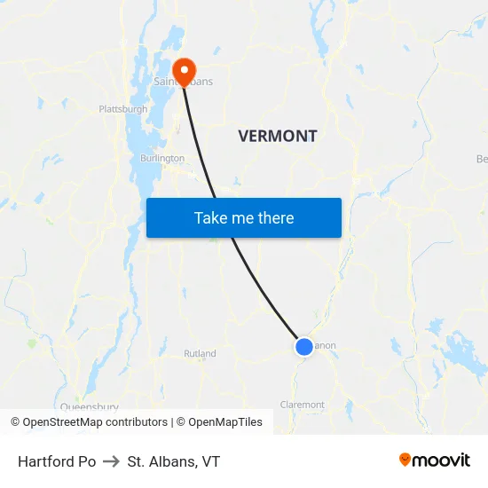 Hartford Po to St. Albans, VT map