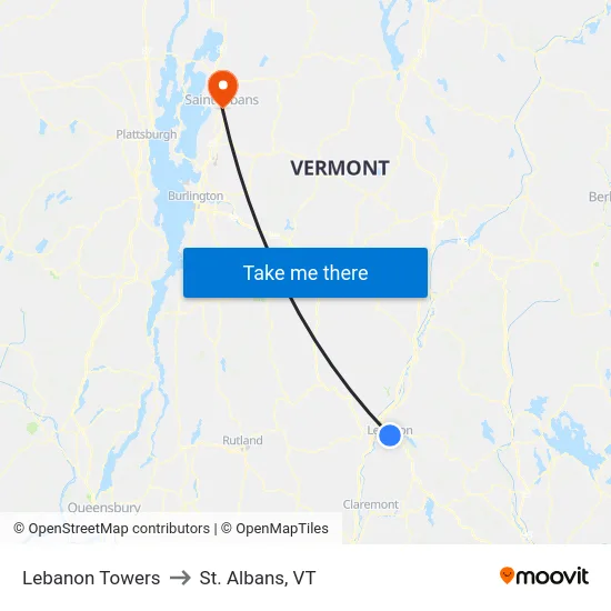 Lebanon Towers to St. Albans, VT map