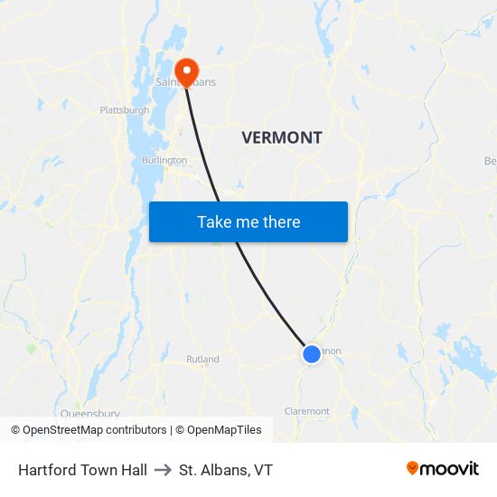 Hartford Town Hall to St. Albans, VT map