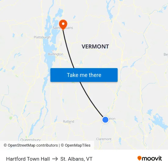 Hartford Town Hall to St. Albans, VT map