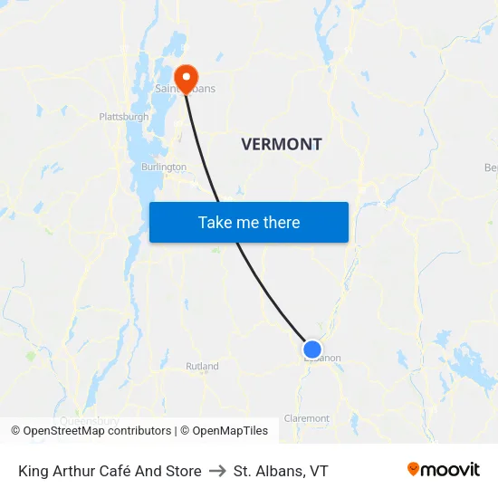 King Arthur Café And Store to St. Albans, VT map