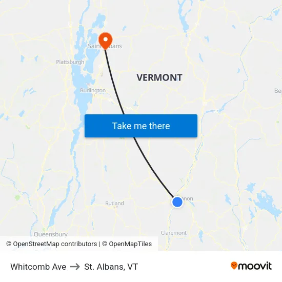 Whitcomb Ave to St. Albans, VT map