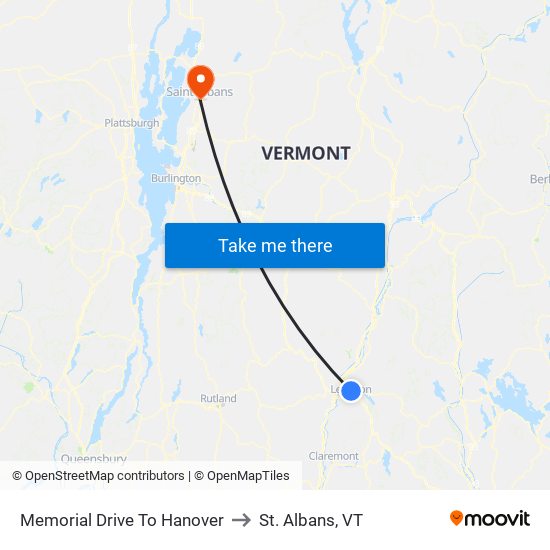 Memorial Drive To Hanover to St. Albans, VT map