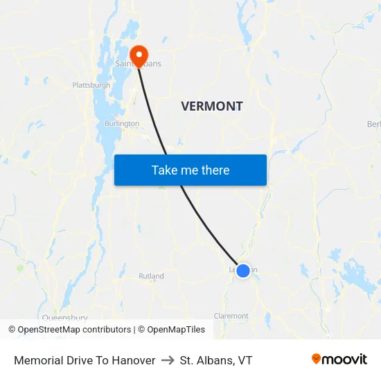 Memorial Drive To Hanover to St. Albans, VT map