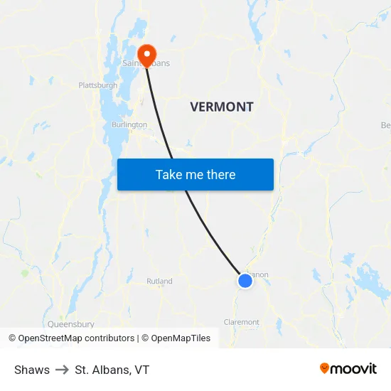 Shaws to St. Albans, VT map