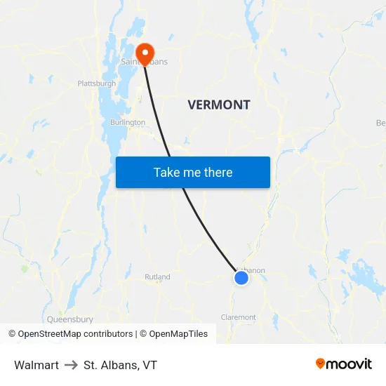 Walmart to St. Albans, VT map