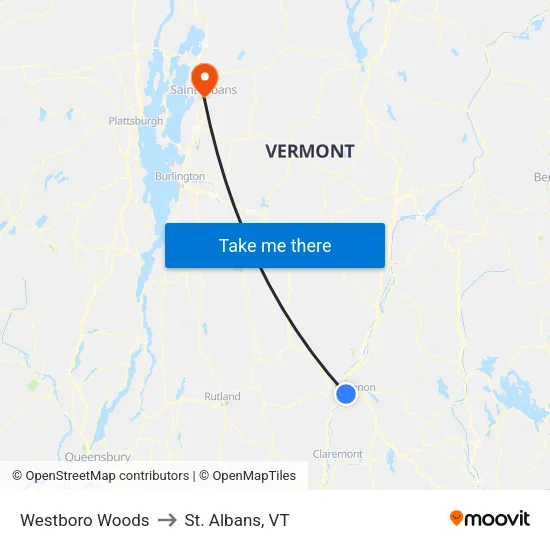 Westboro Woods to St. Albans, VT map