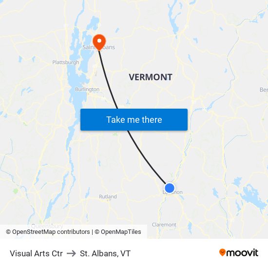 Visual Arts Ctr to St. Albans, VT map