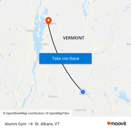 Alumni Gym to St. Albans, VT map