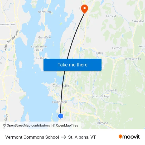Vermont Commons School to St. Albans, VT map