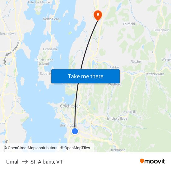 Umall to St. Albans, VT map