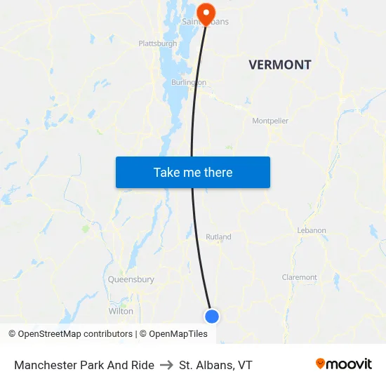 Manchester Park And Ride to St. Albans, VT map