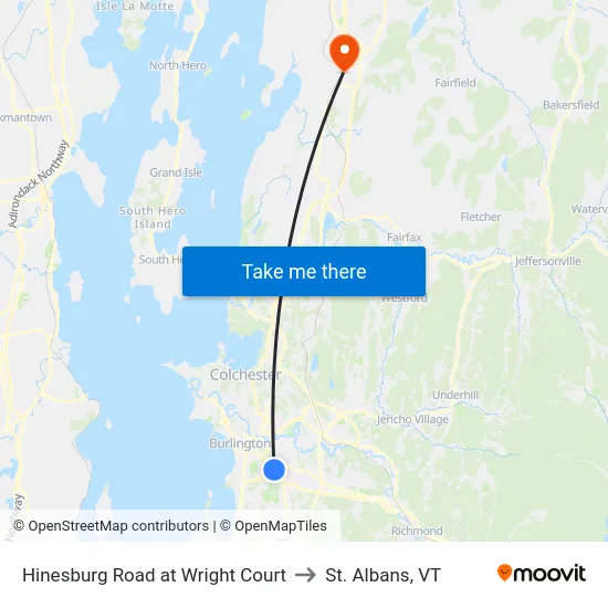 Hinesburg Road at Wright Court to St. Albans, VT map