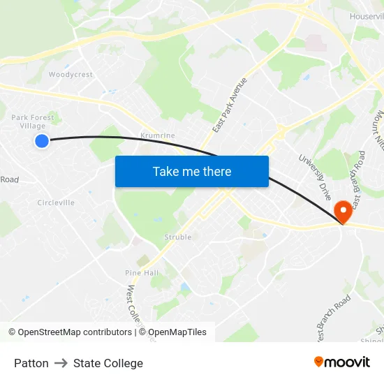 Patton to State College map